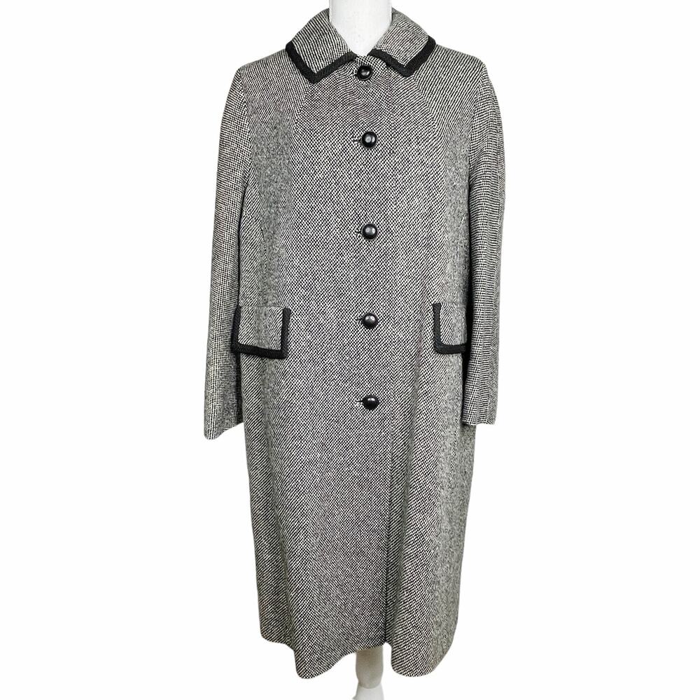 Vintage 1960s Lady Coat Dumas California Salt & Pepper Wool Tweed Lined 14 16 XL